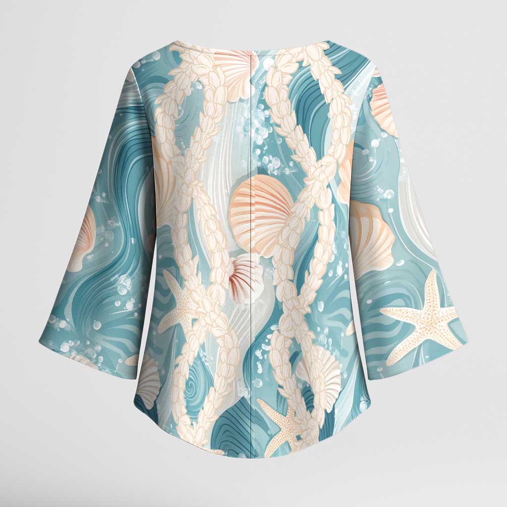 Hawaii Lei Seashells Starfish Kimono Sleeve Blouse Fresh Summer Vibe - Polynesian Pride