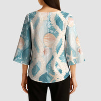 Hawaii Lei Seashells Starfish Kimono Sleeve Blouse Fresh Summer Vibe - Polynesian Pride