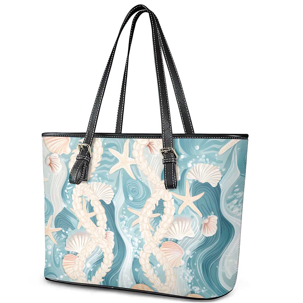 Hawaii Lei Seashells Starfish Leather Tote Bag Fresh Summer Vibe - Polynesian Pride