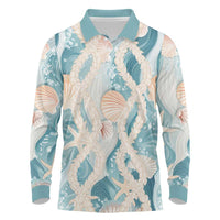 Hawaii Lei Seashells Starfish Long Sleeve Polo Shirt Fresh Summer Vibe - Polynesian Pride