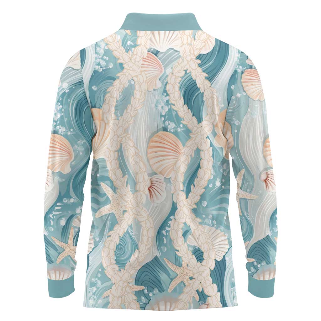 Hawaii Lei Seashells Starfish Long Sleeve Polo Shirt Fresh Summer Vibe - Polynesian Pride