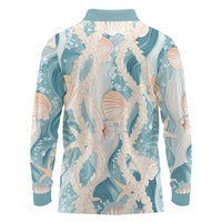 Hawaii Lei Seashells Starfish Long Sleeve Polo Shirt Fresh Summer Vibe - Polynesian Pride