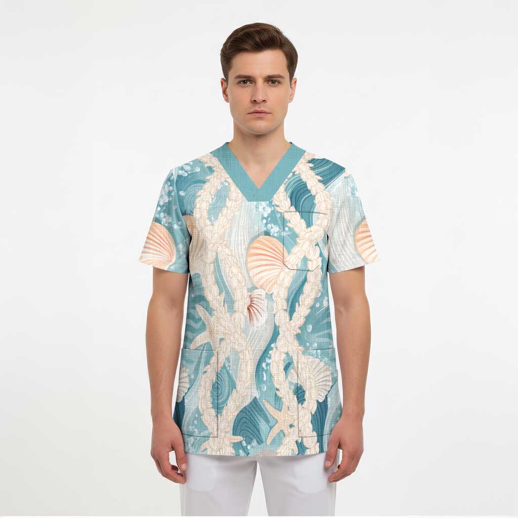 Hawaii Lei Seashells Starfish Scrub Top Fresh Summer Vibe - Polynesian Pride