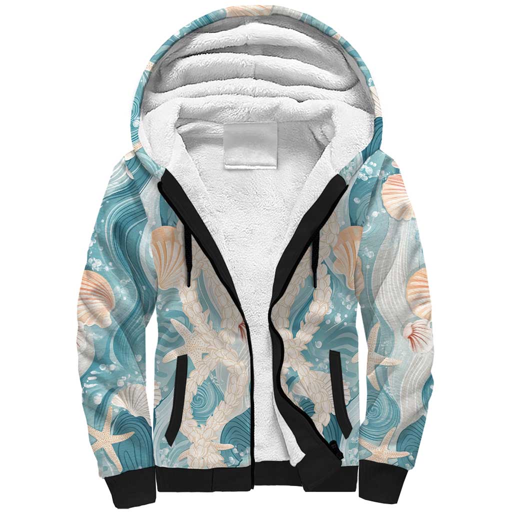 Hawaii Lei Seashells Starfish Sherpa Hoodie Fresh Summer Vibe - Polynesian Pride