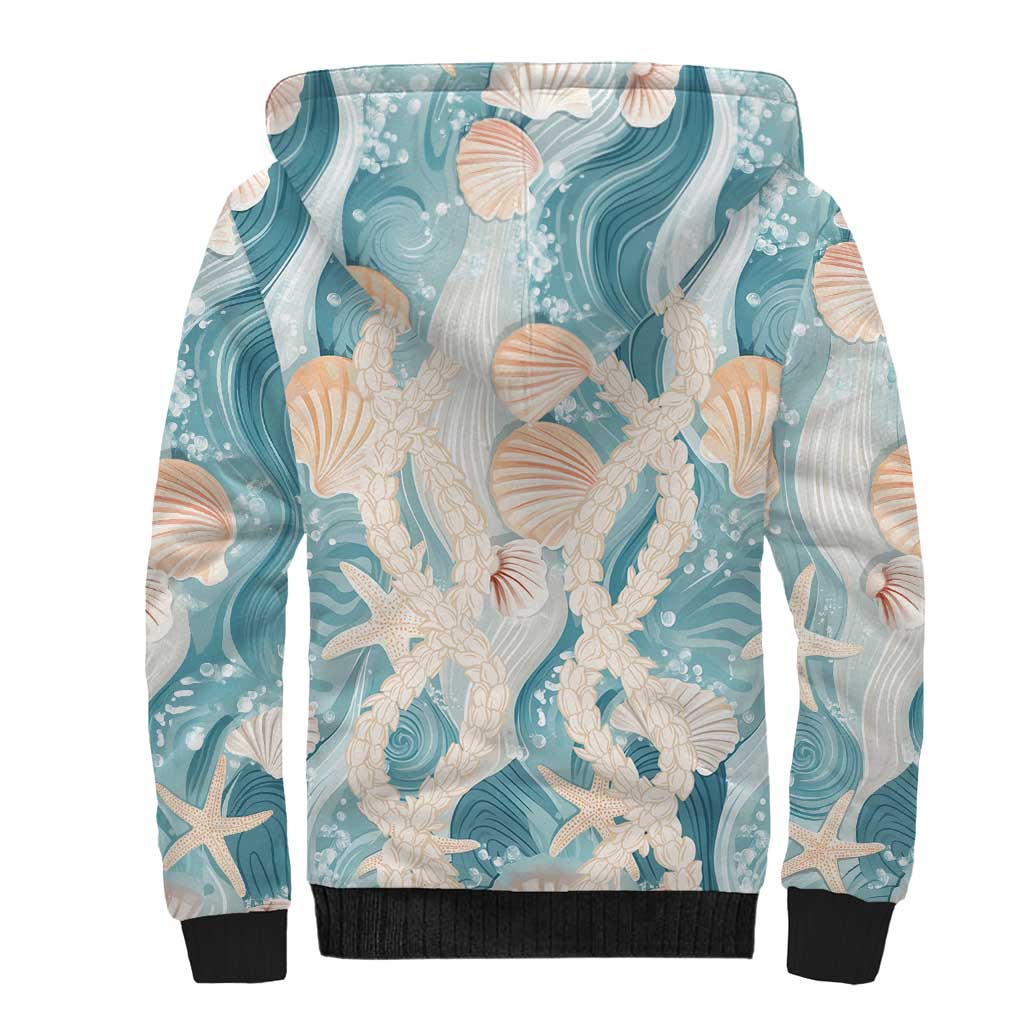 Hawaii Lei Seashells Starfish Sherpa Hoodie Fresh Summer Vibe - Polynesian Pride