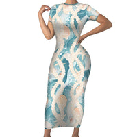 Hawaii Lei Seashells Starfish Short Sleeve Bodycon Dress Fresh Summer Vibe - Polynesian Pride