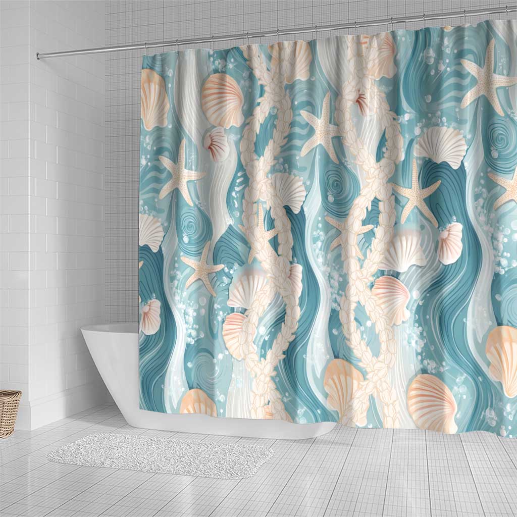 Hawaii Lei Seashells Starfish Shower Curtain Fresh Summer Vibe - Polynesian Pride