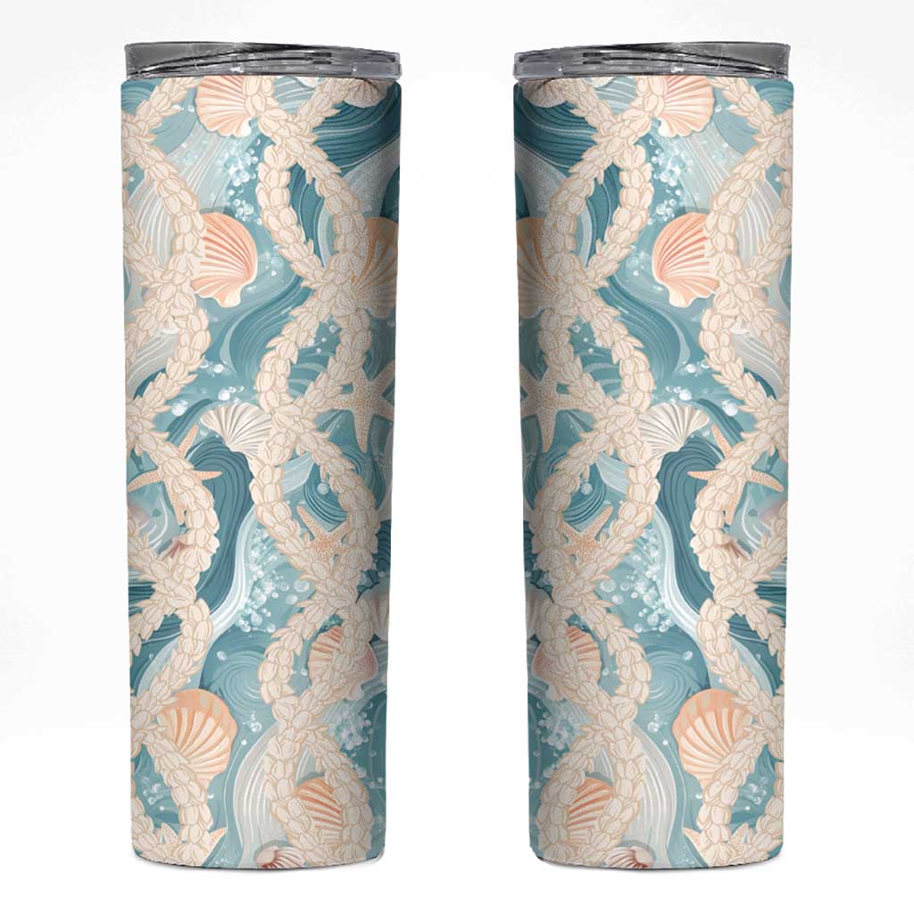Hawaii Lei Seashells Starfish Skinny Tumbler Fresh Summer Vibe - Polynesian Pride