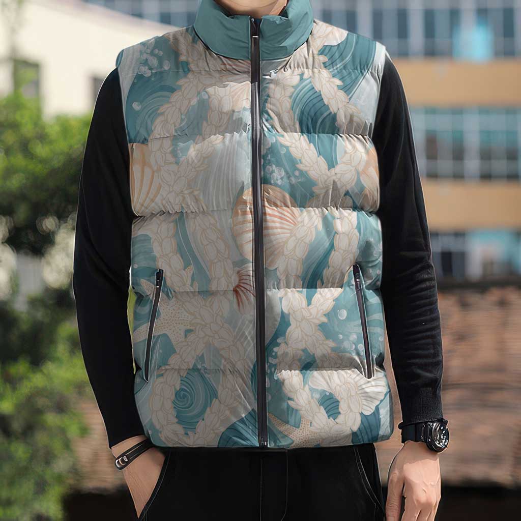 Hawaii Lei Seashells Starfish Sleeveless Puffer Jacket Fresh Summer Vibe - Polynesian Pride