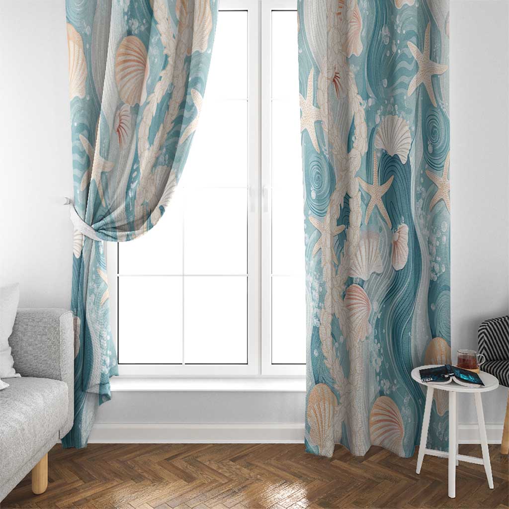 Hawaii Lei Seashells Starfish Window Curtain Fresh Summer Vibe - Polynesian Pride