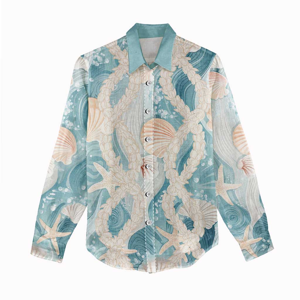 Hawaii Lei Seashells Starfish Women Casual Shirt Fresh Summer Vibe - Polynesian Pride