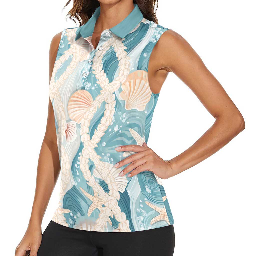 Hawaii Lei Seashells Starfish Women Sleeveless Polo Shirt Fresh Summer Vibe - Polynesian Pride