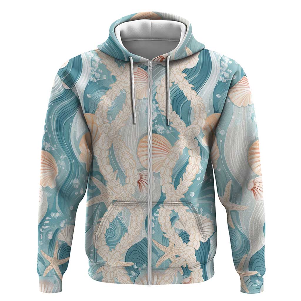 Hawaii Lei Seashells Starfish Zip Hoodie Fresh Summer Vibe - Polynesian Pride