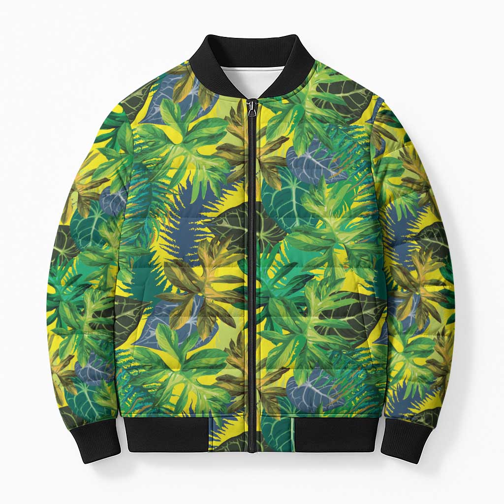Hawaii Summer Tropical Leaves Bomber Puffer Jacket - Polynesian Pride