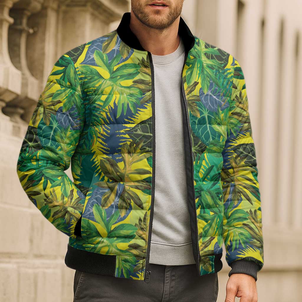 Hawaii Summer Tropical Leaves Bomber Puffer Jacket - Polynesian Pride