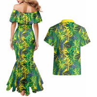 Hawaii Summer Tropical Leaves Couples Matching Mermaid Dress and Hawaiian Shirt - Polynesian Pride