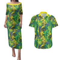 Hawaii Summer Tropical Leaves Couples Matching Puletasi and Hawaiian Shirt - Polynesian Pride