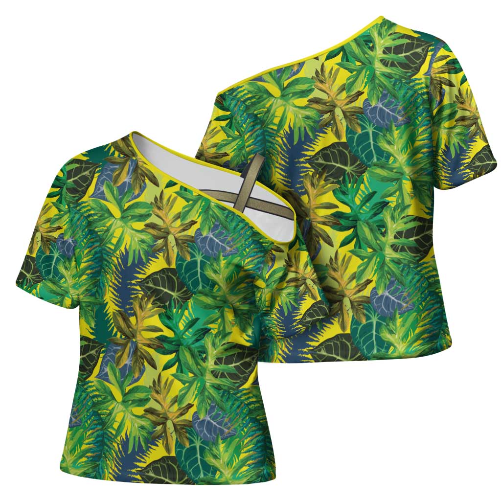 Hawaii Summer Tropical Leaves Cross Shoulder Shirt - Polynesian Pride