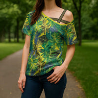 Hawaii Summer Tropical Leaves Cross Shoulder Shirt - Polynesian Pride