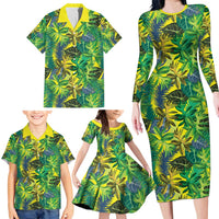 Hawaii Summer Tropical Leaves Family Matching Long Sleeve Bodycon Dress and Hawaiian Shirt - Polynesian Pride