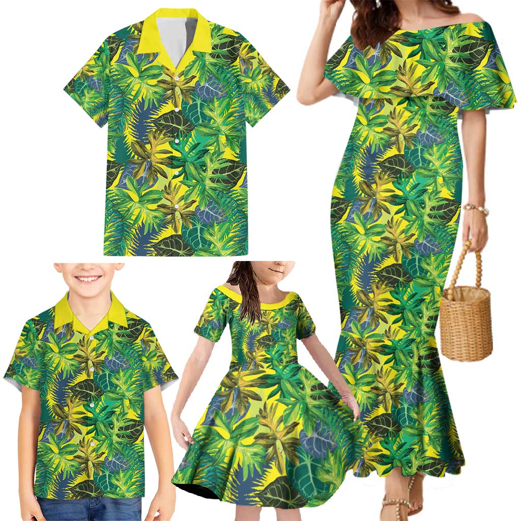 Hawaii Summer Tropical Leaves Family Matching Mermaid Dress and Hawaiian Shirt - Polynesian Pride
