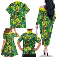 Hawaii Summer Tropical Leaves Family Matching Off The Shoulder Long Sleeve Dress and Hawaiian Shirt - Polynesian Pride