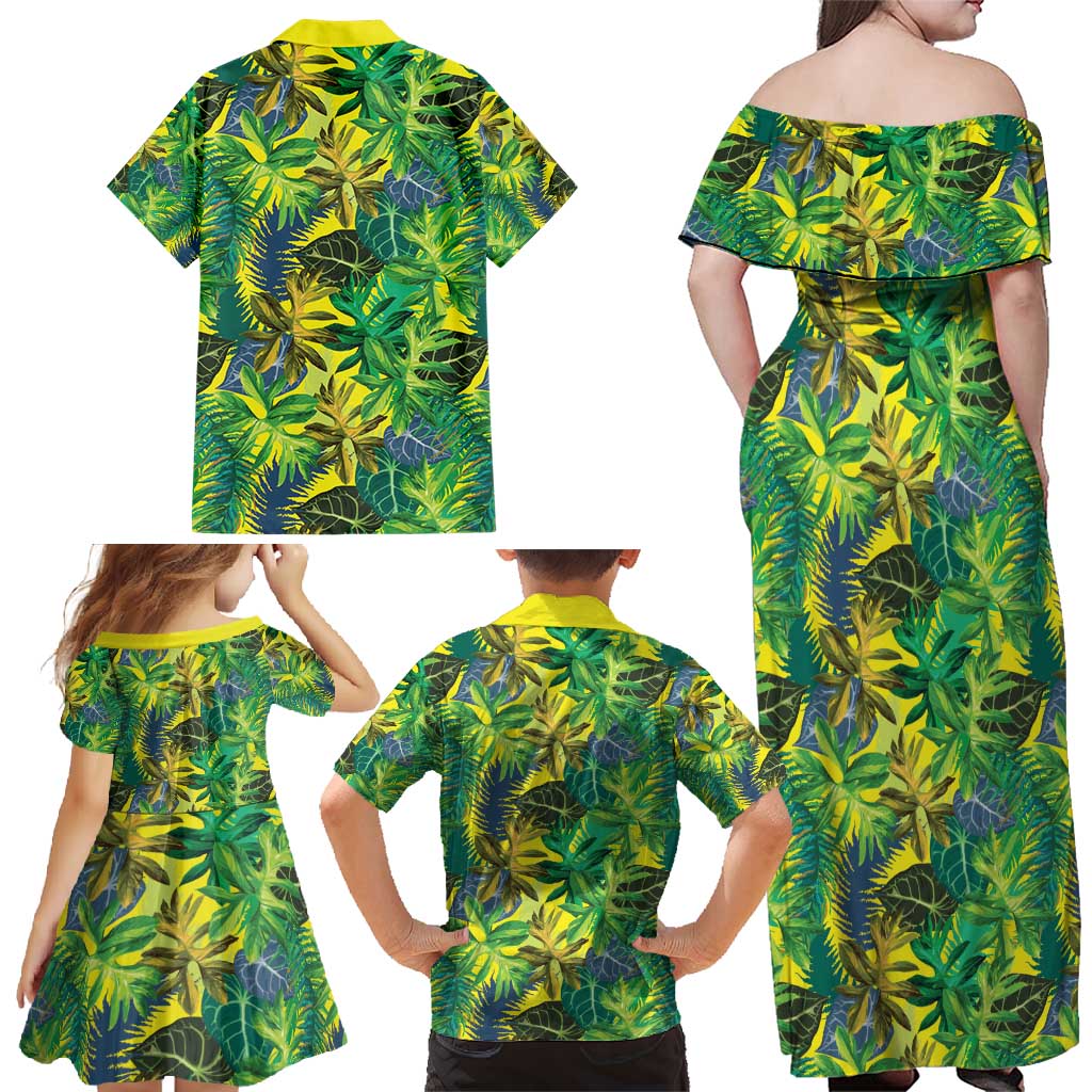 Hawaii Summer Tropical Leaves Family Matching Off Shoulder Maxi Dress and Hawaiian Shirt - Polynesian Pride