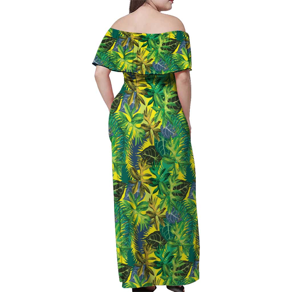 Hawaii Summer Tropical Leaves Family Matching Off Shoulder Maxi Dress and Hawaiian Shirt - Polynesian Pride