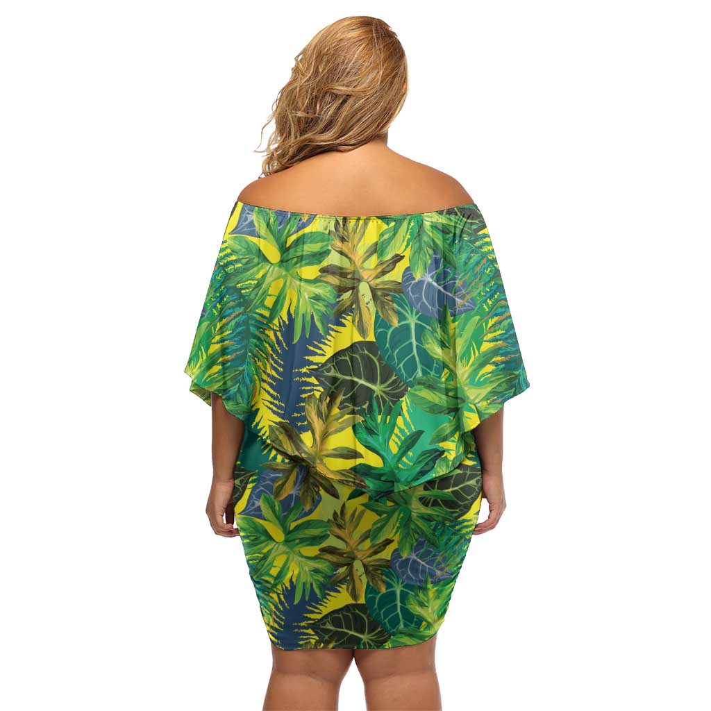 Hawaii Summer Tropical Leaves Family Matching Off Shoulder Short Dress and Hawaiian Shirt - Polynesian Pride