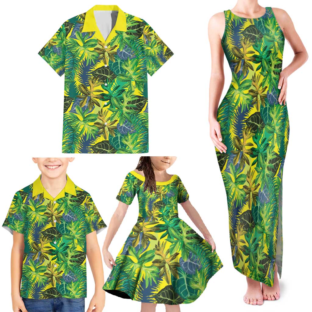 Hawaii Summer Tropical Leaves Family Matching Tank Maxi Dress and Hawaiian Shirt - Polynesian Pride