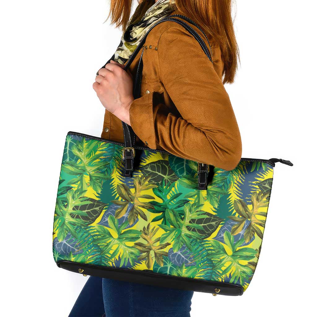 Hawaii Summer Tropical Leaves Leather Tote Bag - Polynesian Pride