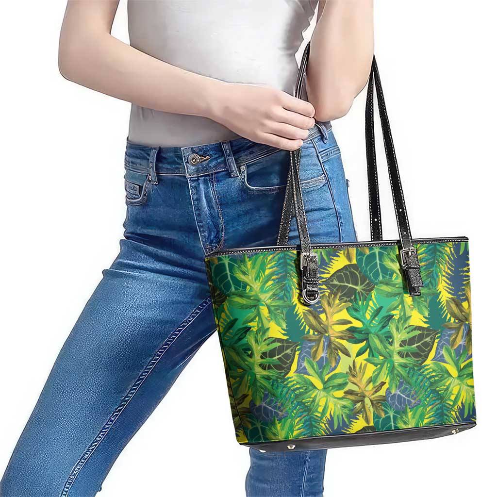 Hawaii Summer Tropical Leaves Leather Tote Bag - Polynesian Pride