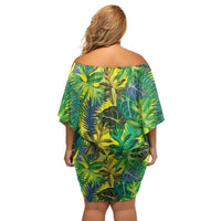 Hawaii Summer Tropical Leaves Off Shoulder Short Dress - Polynesian Pride