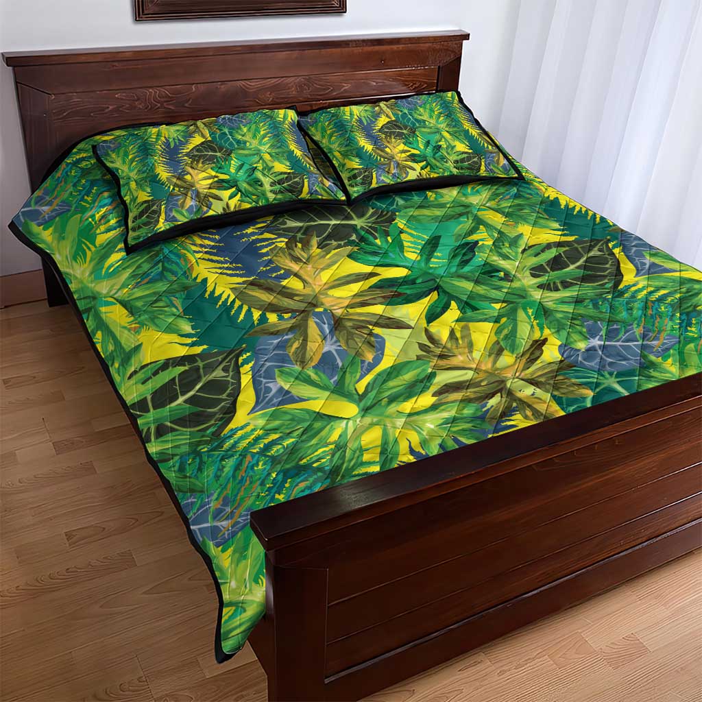 Hawaii Summer Tropical Leaves Quilt Bed Set - Polynesian Pride