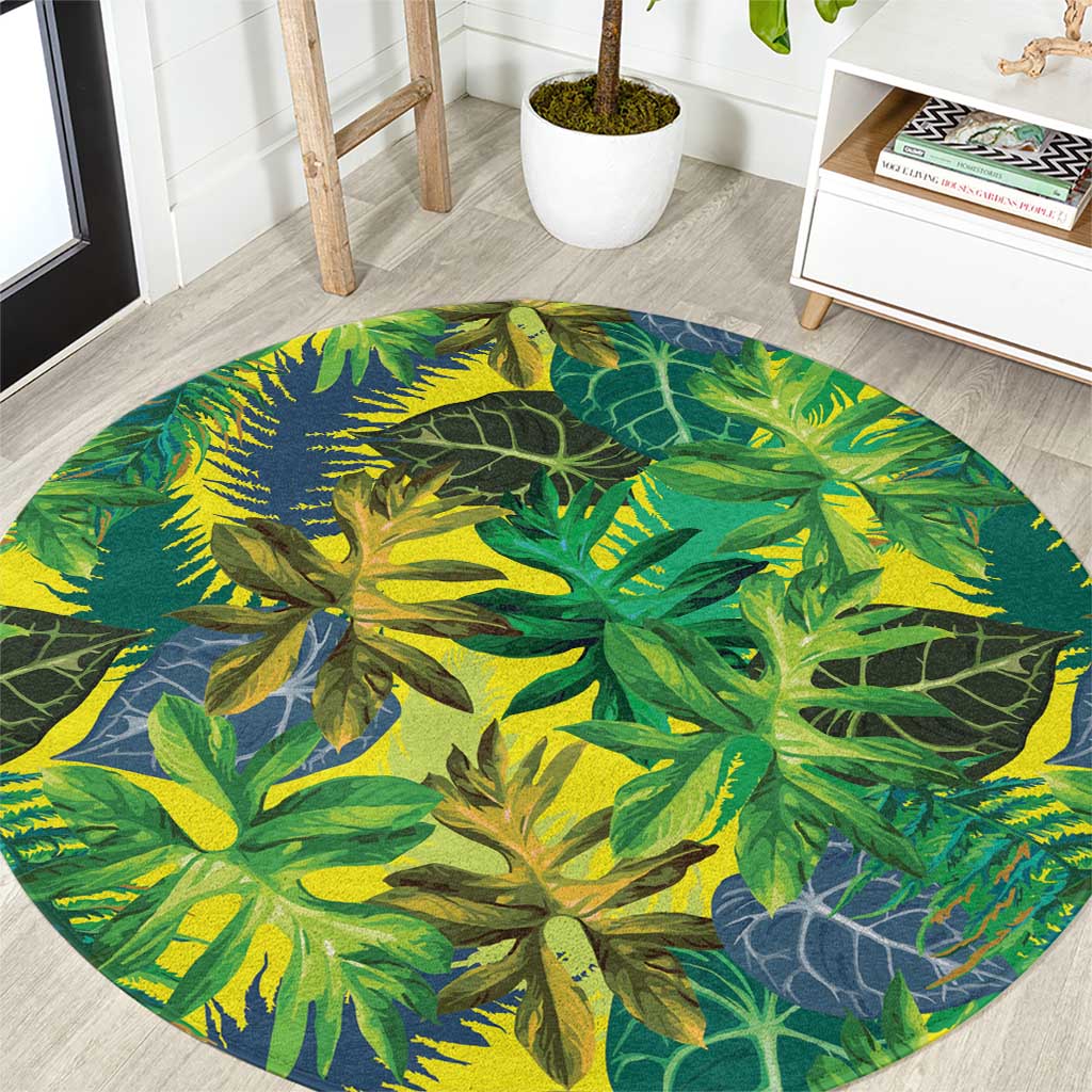 Hawaii Summer Tropical Leaves Round Carpet - Polynesian Pride