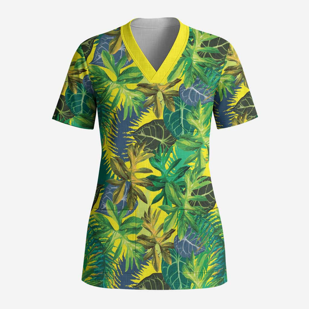 Hawaii Summer Tropical Leaves Scrub Top - Polynesian Pride