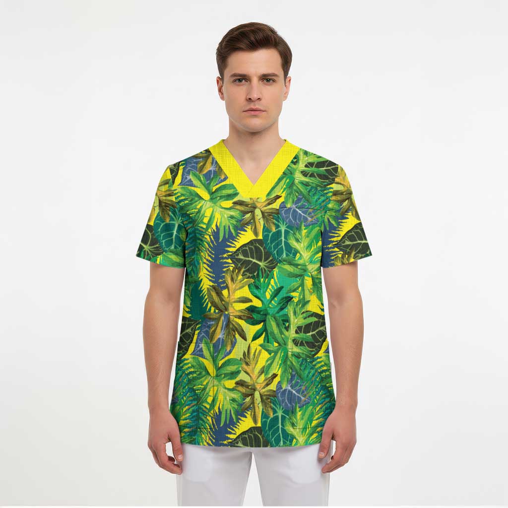 Hawaii Summer Tropical Leaves Scrub Top - Polynesian Pride