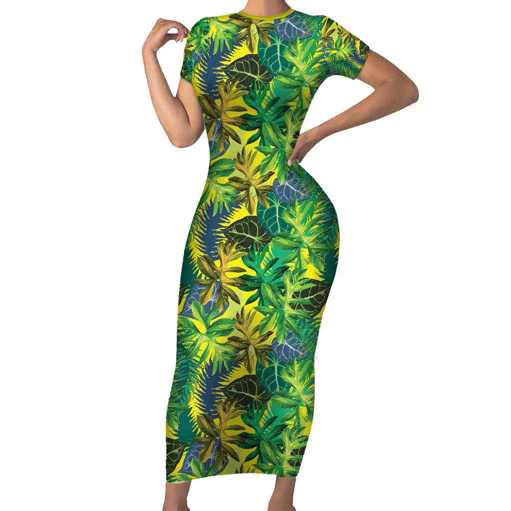 Hawaii Summer Tropical Leaves Short Sleeve Bodycon Dress - Polynesian Pride