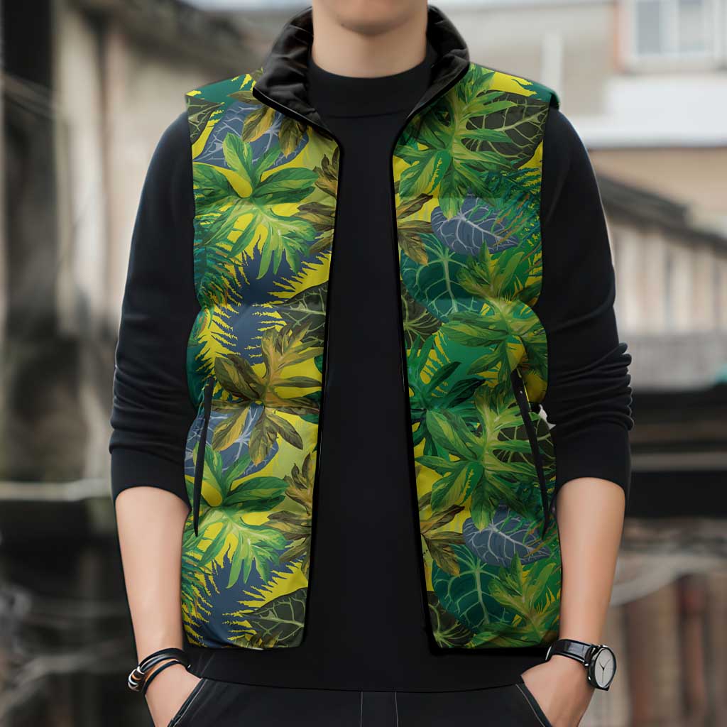 Hawaii Summer Tropical Leaves Sleeveless Puffer Jacket - Polynesian Pride