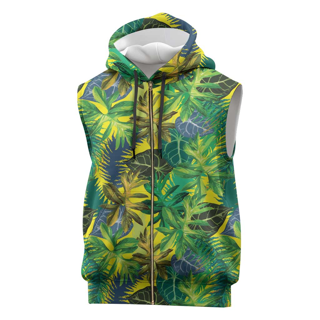 Hawaii Summer Tropical Leaves Sleeveless Zip Hoodie - Polynesian Pride