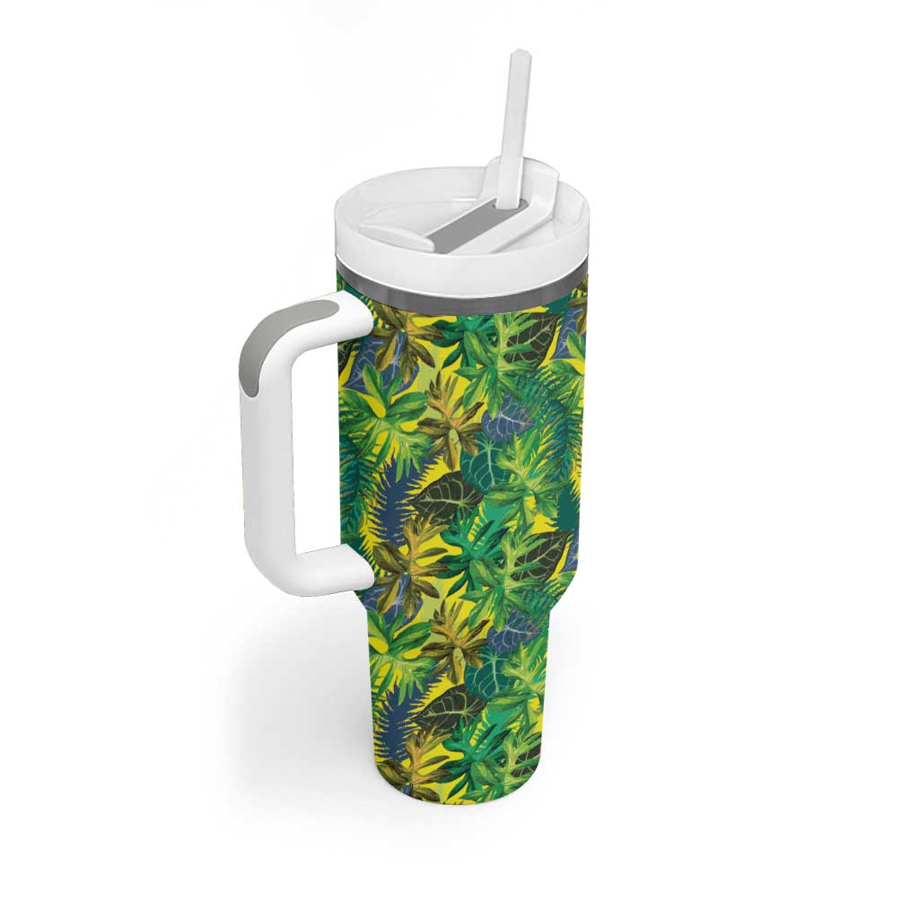 Hawaii Summer Tropical Leaves Tumbler With Handle - Polynesian Pride