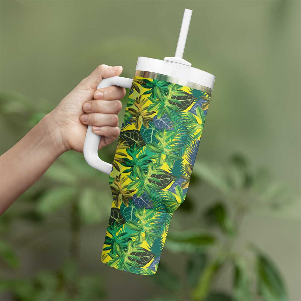 Hawaii Summer Tropical Leaves Tumbler With Handle - Polynesian Pride