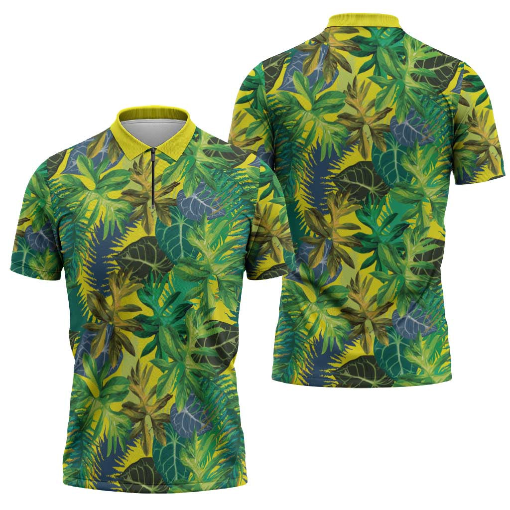 Hawaii Summer Tropical Leaves Zipper Polo Shirt - Polynesian Pride