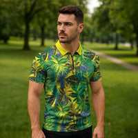 Hawaii Summer Tropical Leaves Zipper Polo Shirt - Polynesian Pride