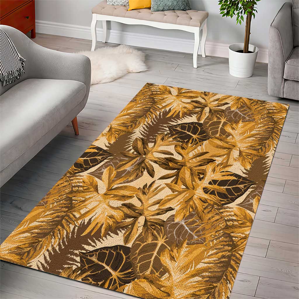 Hawaii Gold Tropical Leaves Area Rug - Polynesian Pride