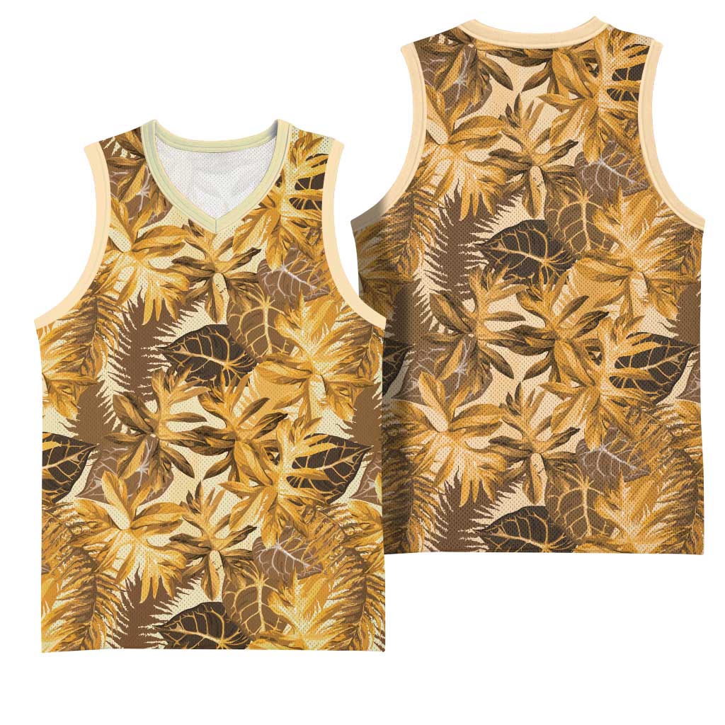 Hawaii Gold Tropical Leaves Basketball Jersey LT01 - Polynesian Pride