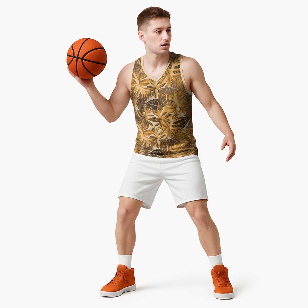 Hawaii Gold Tropical Leaves Basketball Jersey LT01 - Polynesian Pride