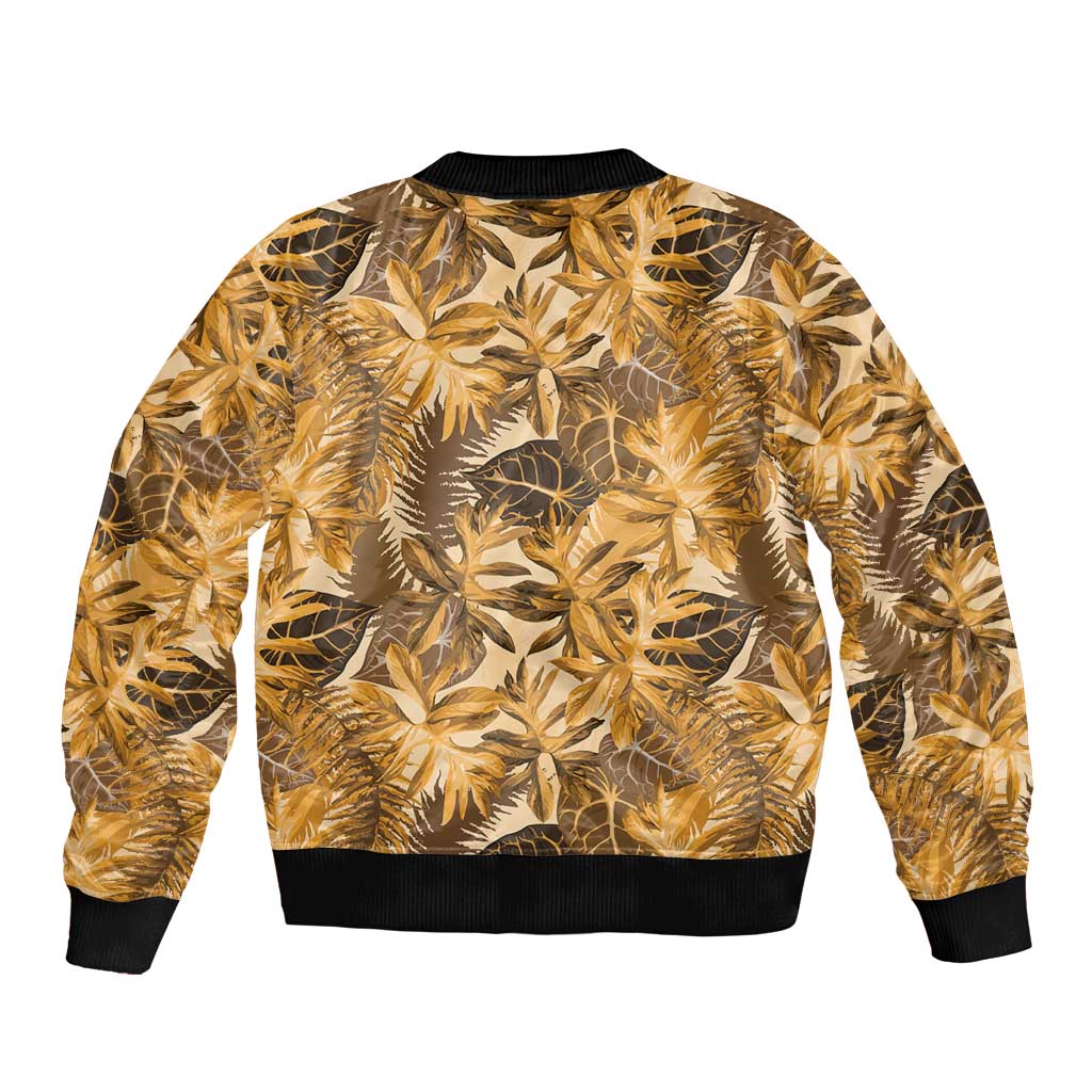 Hawaii Gold Tropical Leaves Bomber Jacket - Polynesian Pride
