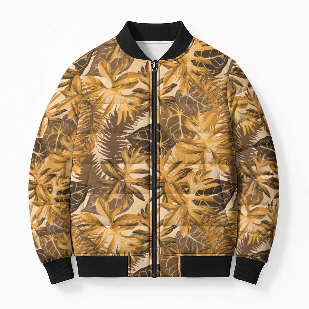Hawaii Gold Tropical Leaves Bomber Puffer Jacket LT01 Unisex Gold - Polynesian Pride