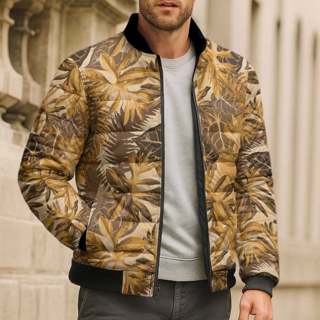 Hawaii Gold Tropical Leaves Bomber Puffer Jacket LT01 - Polynesian Pride